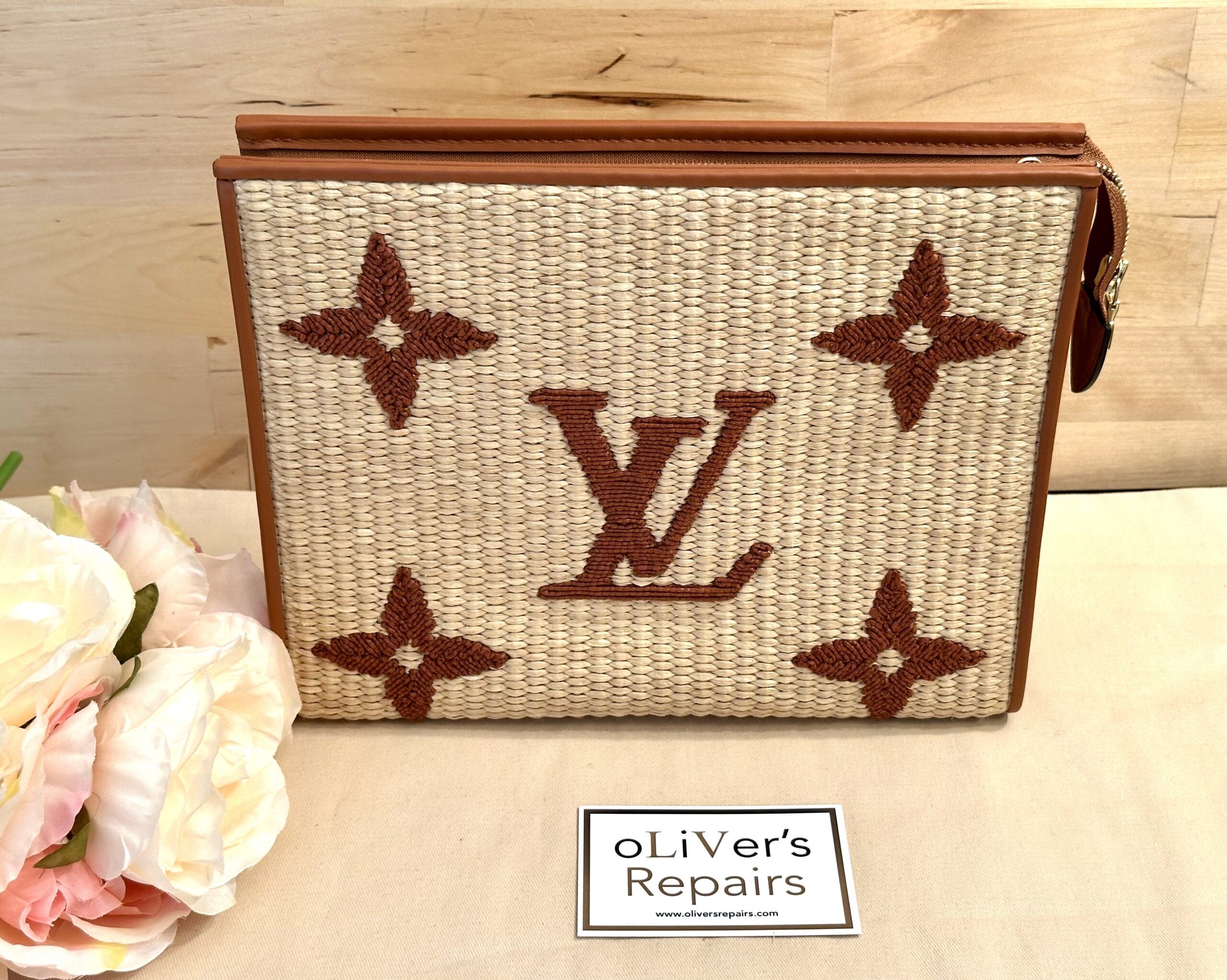 LOUIS VUITTON Pouch Toilet 26 M.Raffia, M80351, Chip, gesticktes Monogram – Bild 2