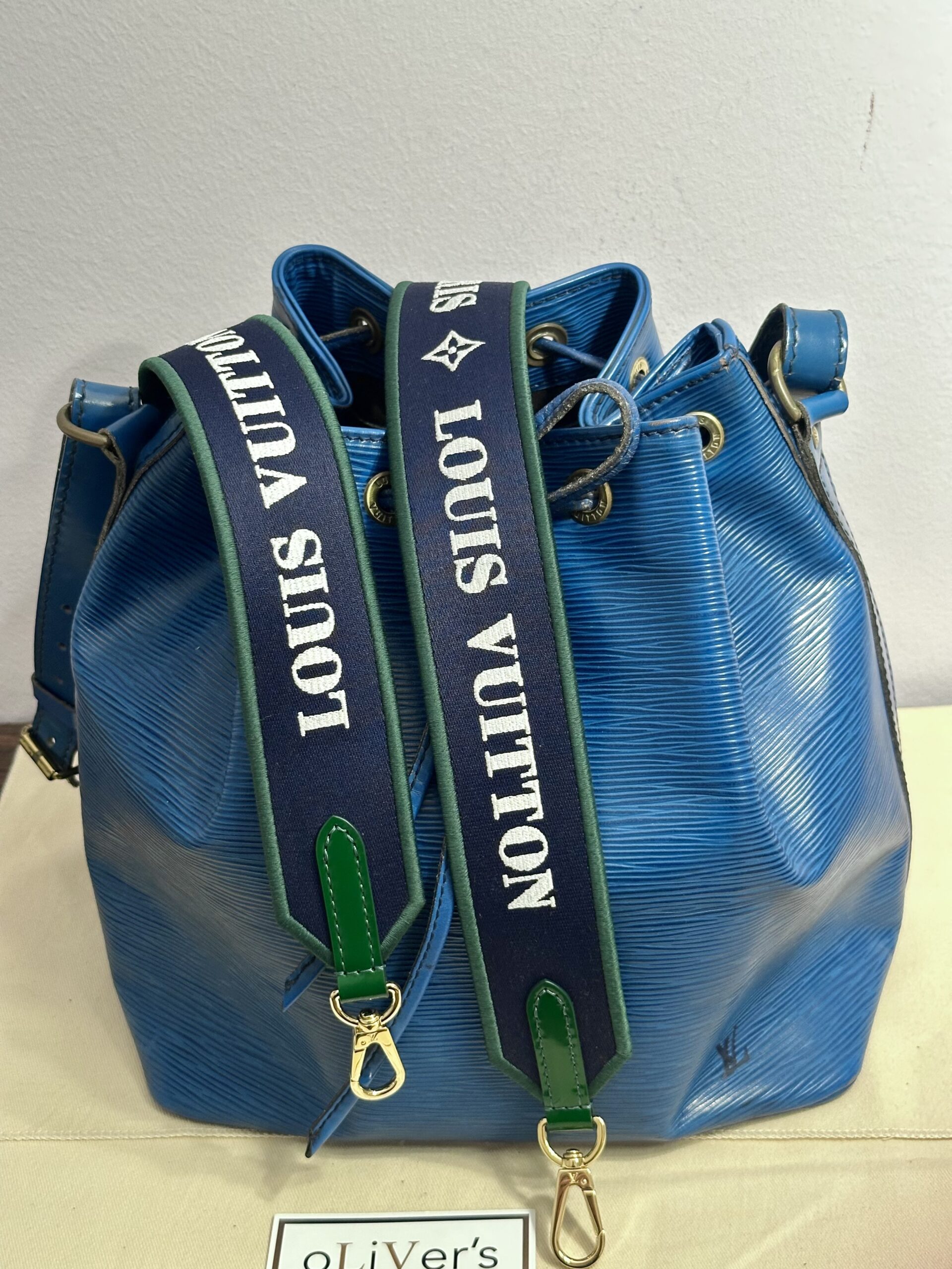LOUIS VUITTON Genialer Taschenriemen/Gurt, gewebt mit Lackleder, dunkelblau/grün limitierte Auflage Monopaname