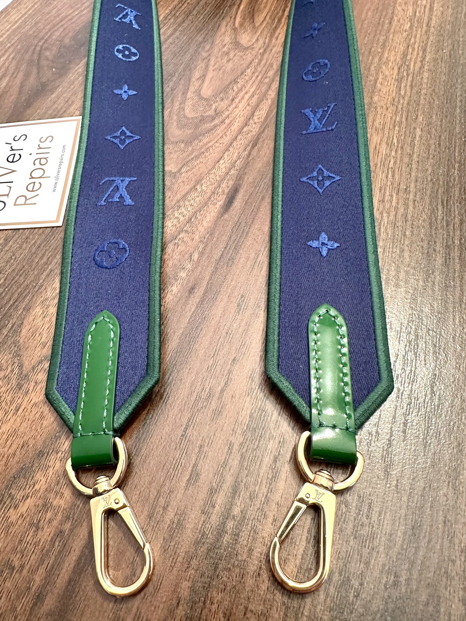 LOUIS VUITTON Genialer Taschenriemen/Gurt, gewebt mit Lackleder, dunkelblau/grün limitierte Auflage Monopaname – Bild 3