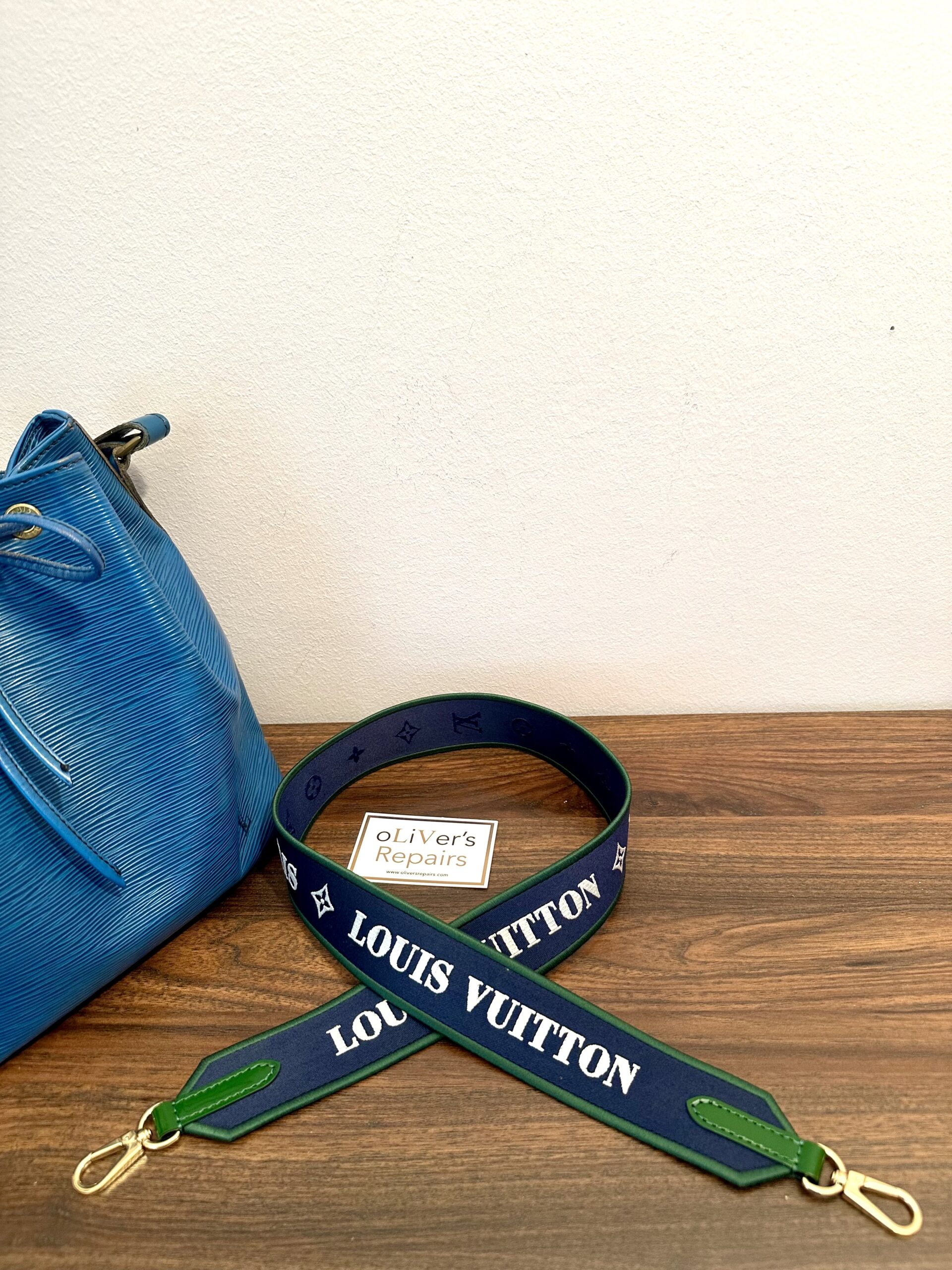 LOUIS VUITTON Genialer Taschenriemen/Gurt, gewebt mit Lackleder, dunkelblau/grün limitierte Auflage Monopaname – Bild 6
